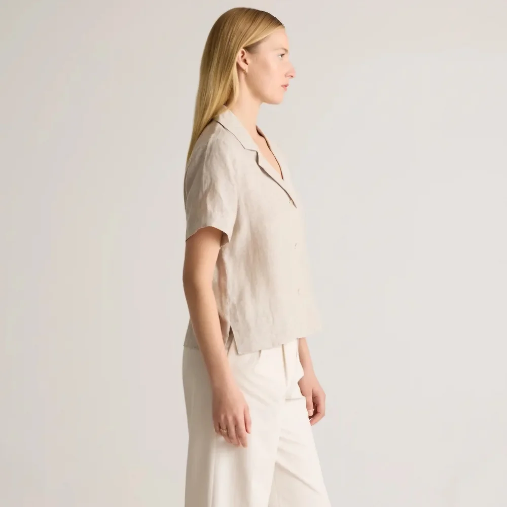 Breezy 100% European Linen Relaxed Fit Shirt by TAHARI Natural Beige Worn Once - Picture 2 of 7